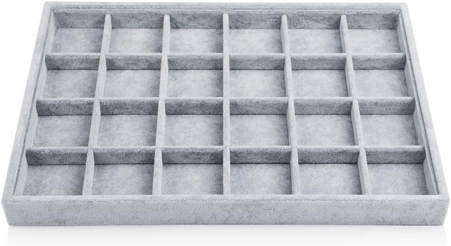 Coofanin Jewelry Box Jewelry Tray Stackable Display Drawer Showcase Organizer Storage Holder for Ring Earring Bracelet Gray Velvet 24 Grid (Grey )