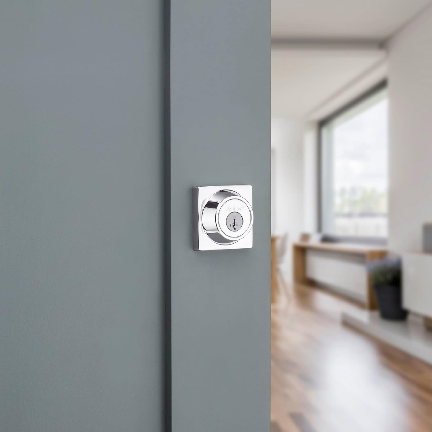 Polished Chrome Square Single Cylinder Deadbolt with SmartKey Security