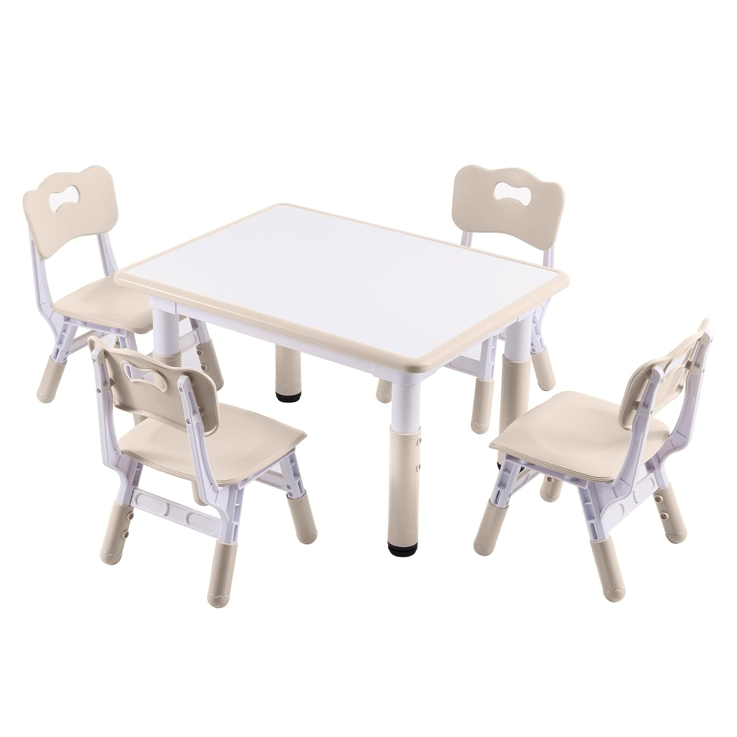 Height-Adjustable Kids Table and 4 Chairs Set, Toddler Table and Chair Set with Graffiti Desktop, 31.5''L x 23.6''W Children Activity Table for Daycare, Classroom, Home