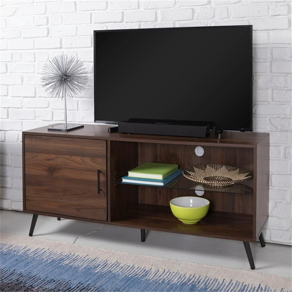 Sleek 52" Black Walnut Engineered Wood TV Stand with Storage