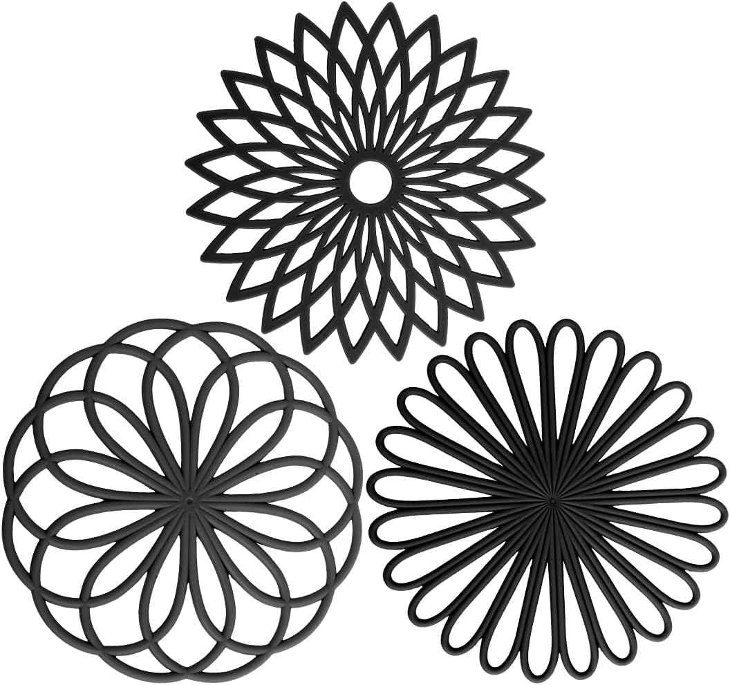 3Pcs Silicone Trivet Mat 7.9inch Anti-Slip Heat-Resistant Hot Pad Set Hollow Flower Shape Non-Stick Decorative Mat for Home Kitchen