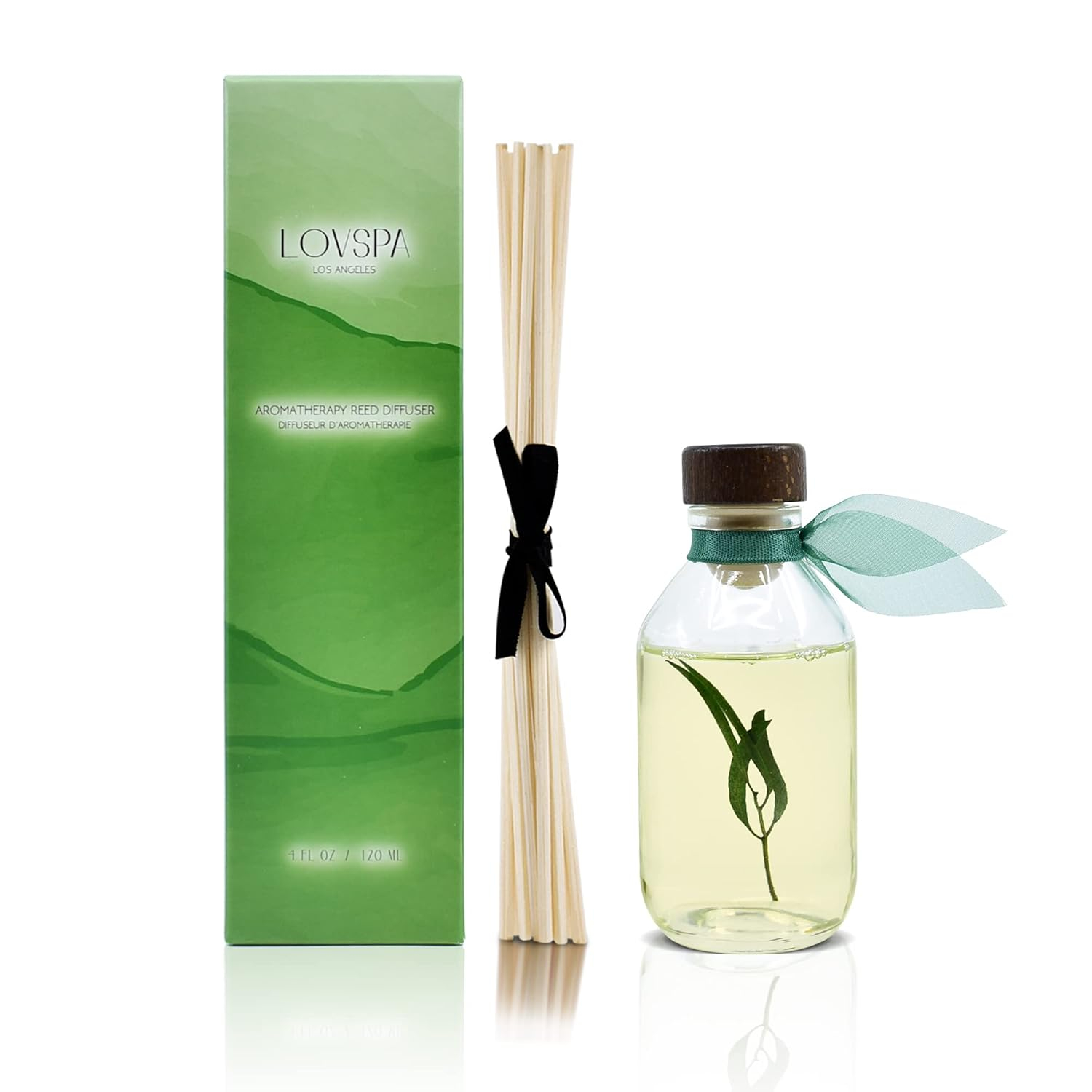 LOVSPA Bamboo Citrus Reed Diffuser Set Zesty White Lime & Crisp Bamboo - Tart Citrus Scent for The Kitchen or Bathroom - Makes a Great Gift for New Homeowners
