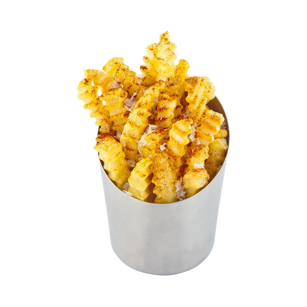 Restaurantware Met Lux 3.4 x 4.5 Inch French Fry Cup 1 Tapered French Fry Holder - Satin Finish Durable Stainless Steel Fry Cup For Serving Chips Onion Rings Tater Tots or Vegetables