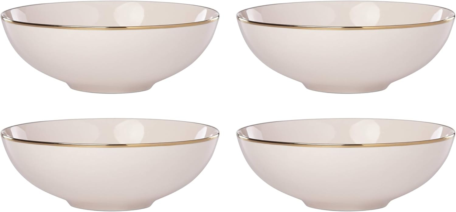 Trianna Blush Porcelain All-Purpose Bowls with Gold Accents, Set of 4