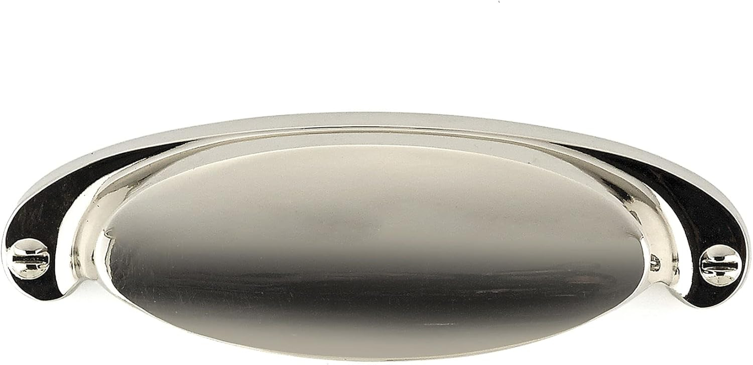 Polished Nickel Modern Oval Cup Pull with Mounting Hardware