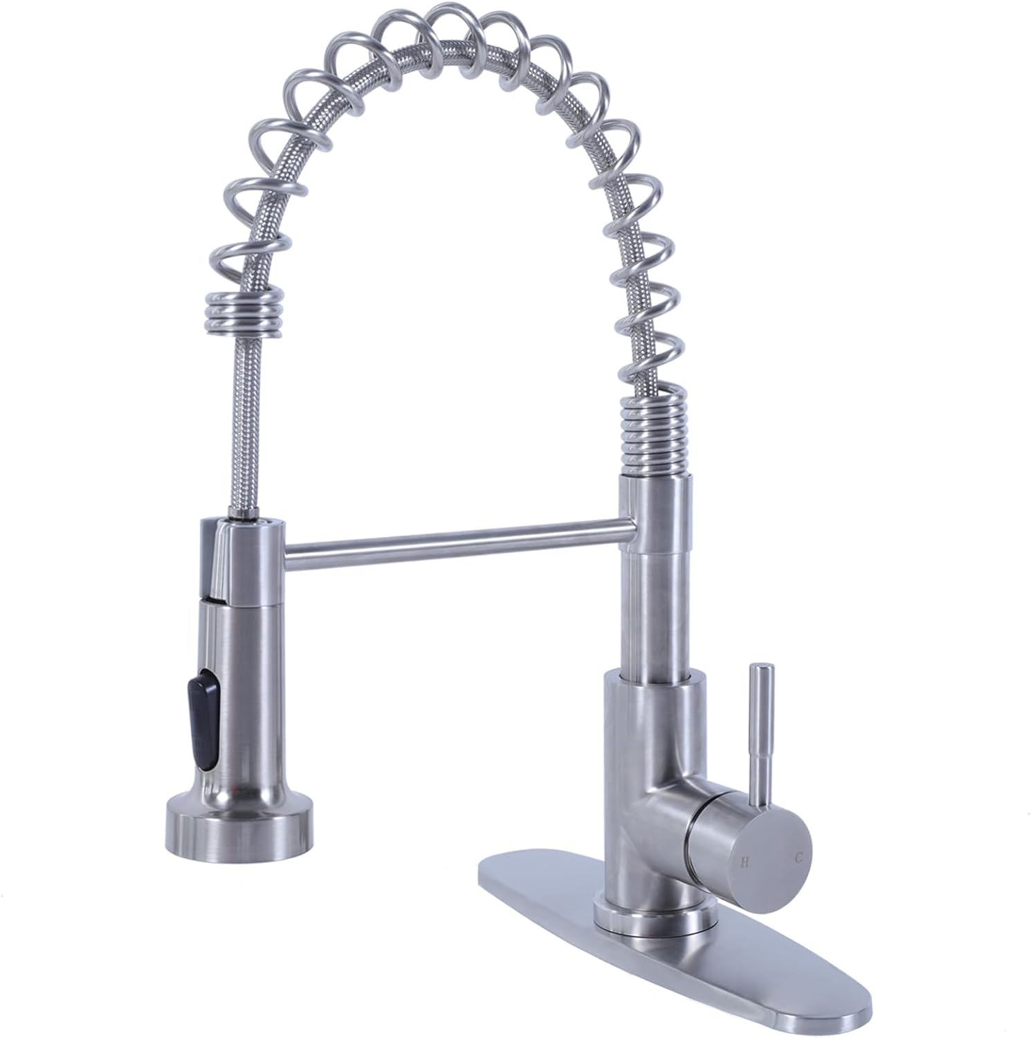 SHACO Kitchen Faucet, Stainless Steel Kitchen Faucet with Pull Down Sprayer, Commercial Single Handle Spring Faucet for Farmhouse Camper Laundry Utility RV Wet Bar Sink Brushed Nickel