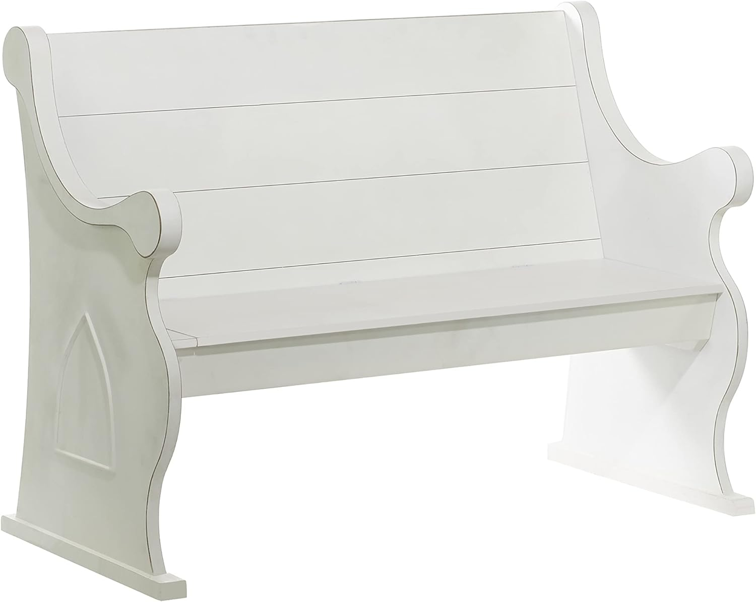 DecMode Wood Storage Bench with Scrolled Armrests, White