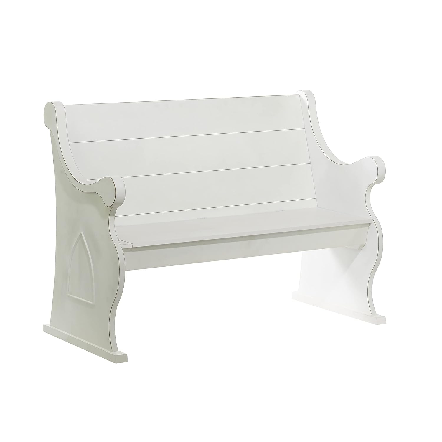 DecMode Wood Storage Bench with Scrolled Armrests, White