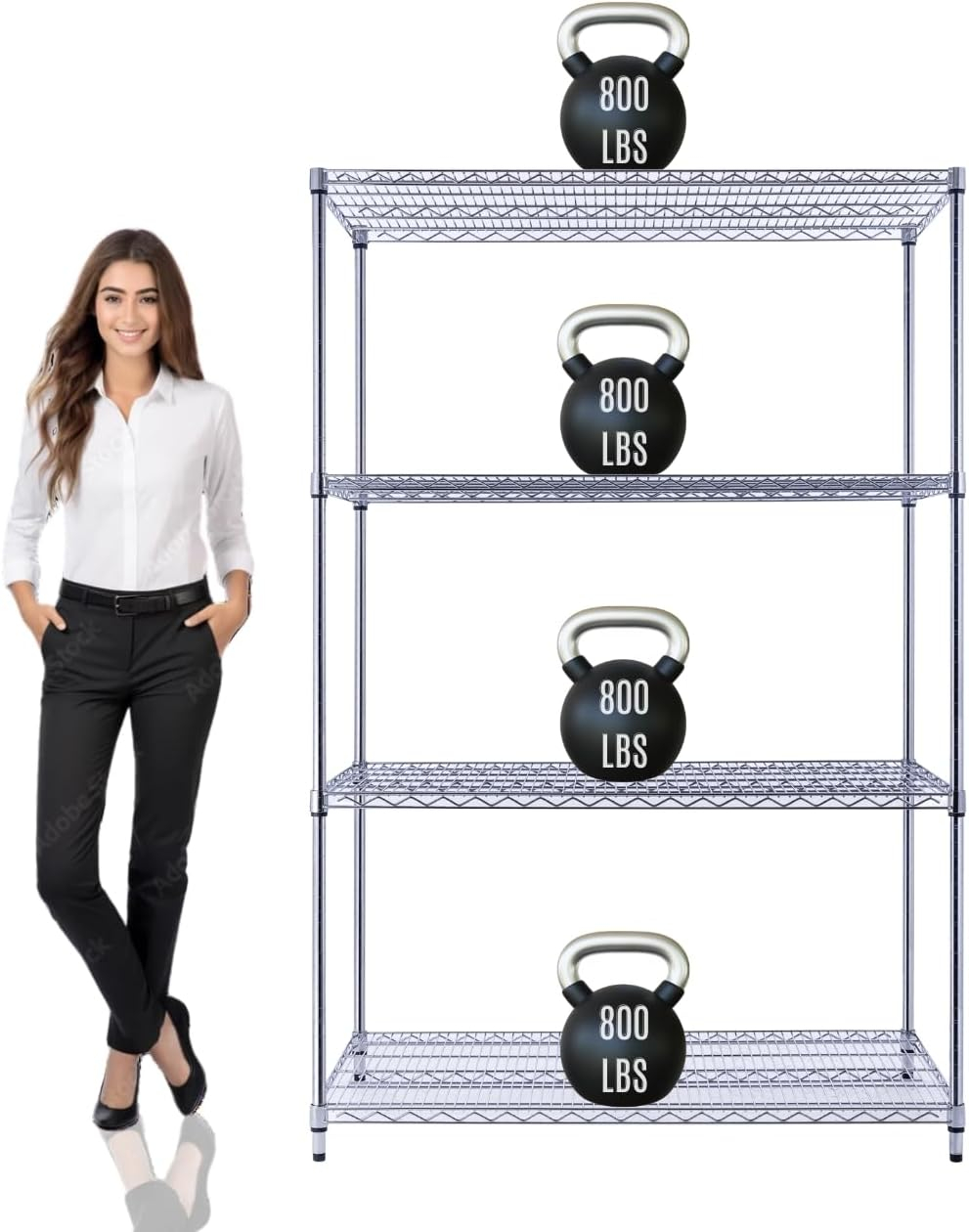 48"x24"x72" Prime Heavy Duty Black 4-Tier Wire Shelving NSF 3200 LBS MAX Capacity Storage Rack for Commercial, Hospital, School, Garage, and Kitchen Uses (with Wheels)