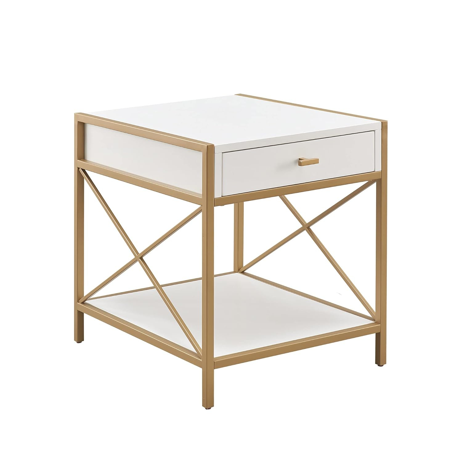Leick Home Claudette Mixed Metal and Wood 1-Drawer End Table with Shelf, White/Gold