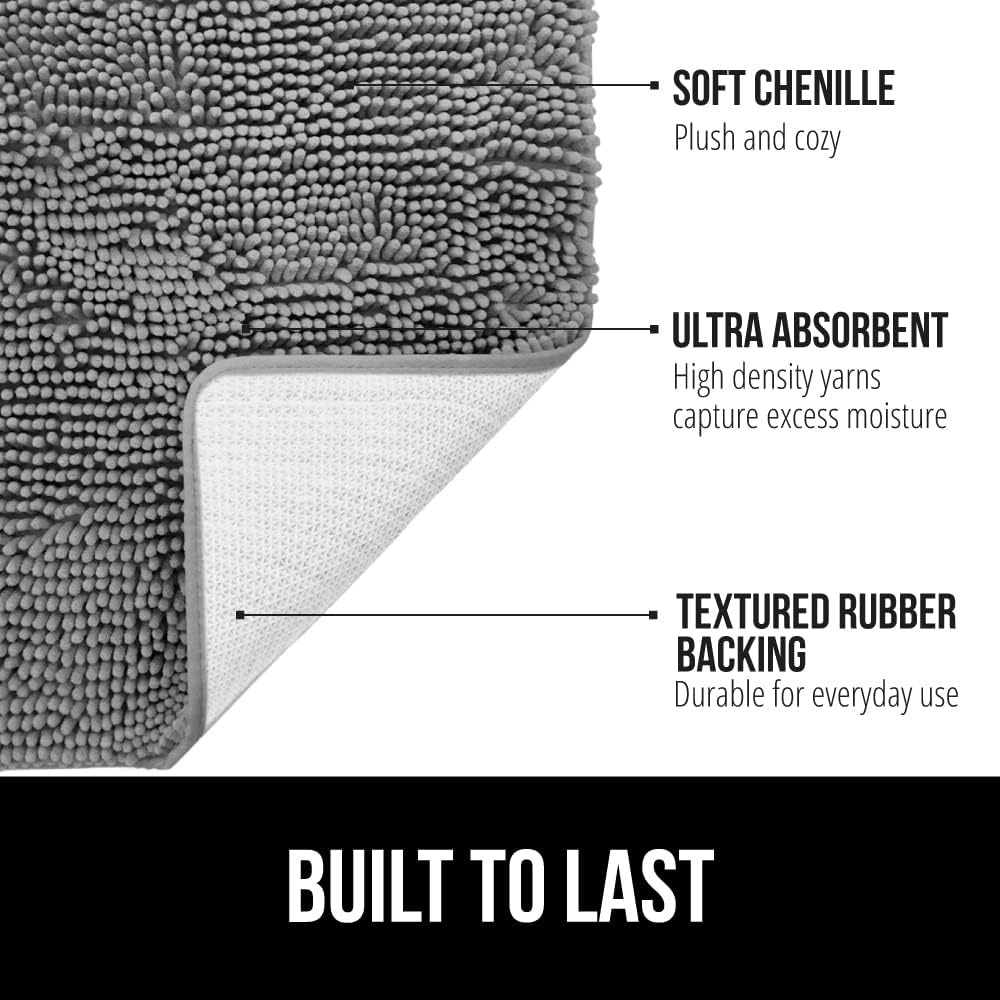 GORILLA GRIP Bathroom Rug and Toilet Base Floor Rugs Set, Quick Dry Plush Chenille, 30x20 Carpet, Gray