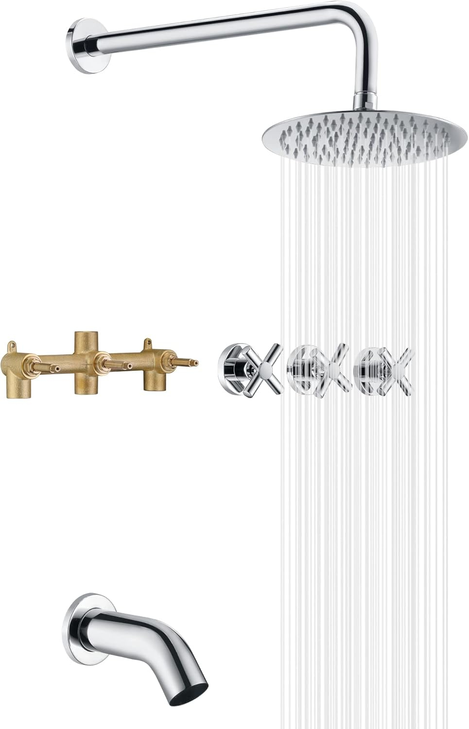 3 Handle Tub and Shower Fixtures with with Rough-in Valve, Chrome