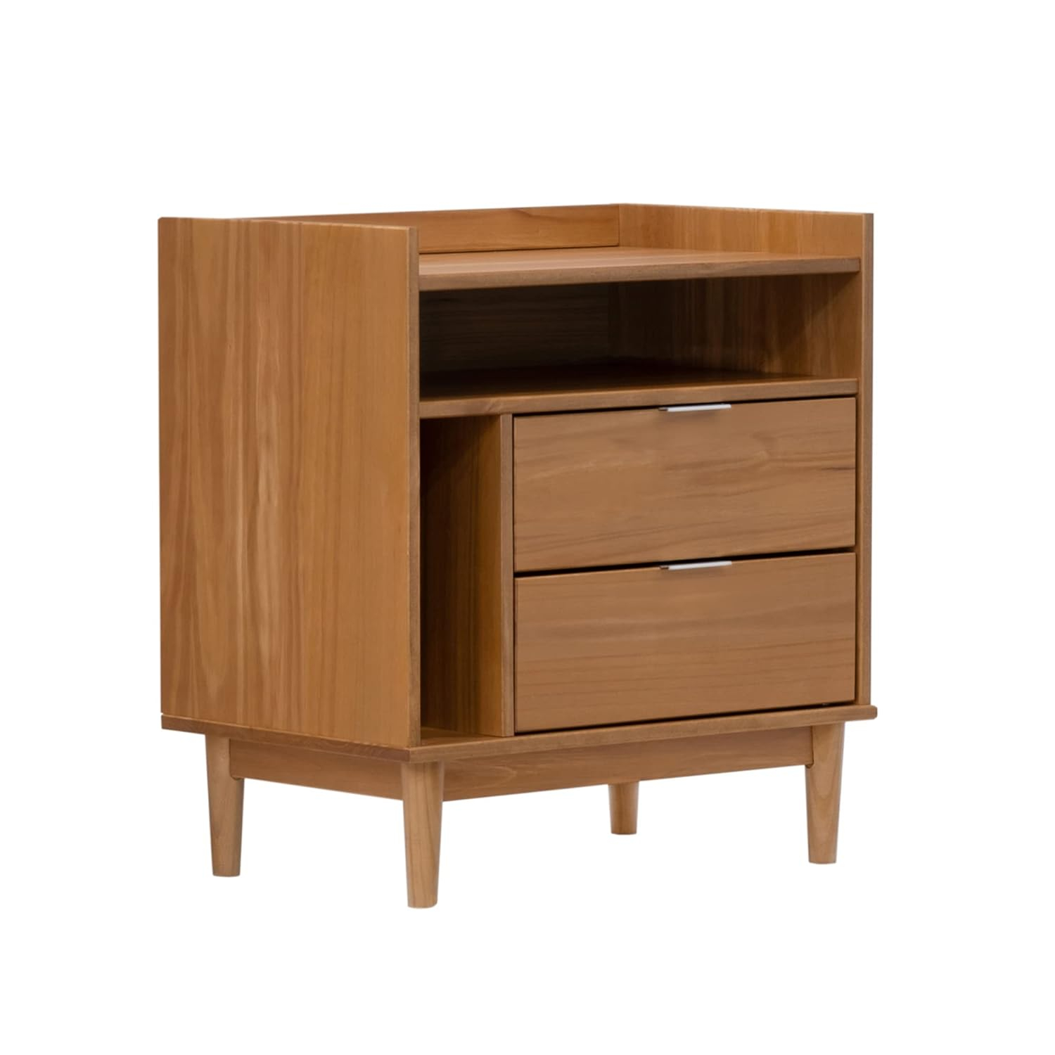 25" Solid Wood 2-Drawer Night Stand with Gallery - Caramel
