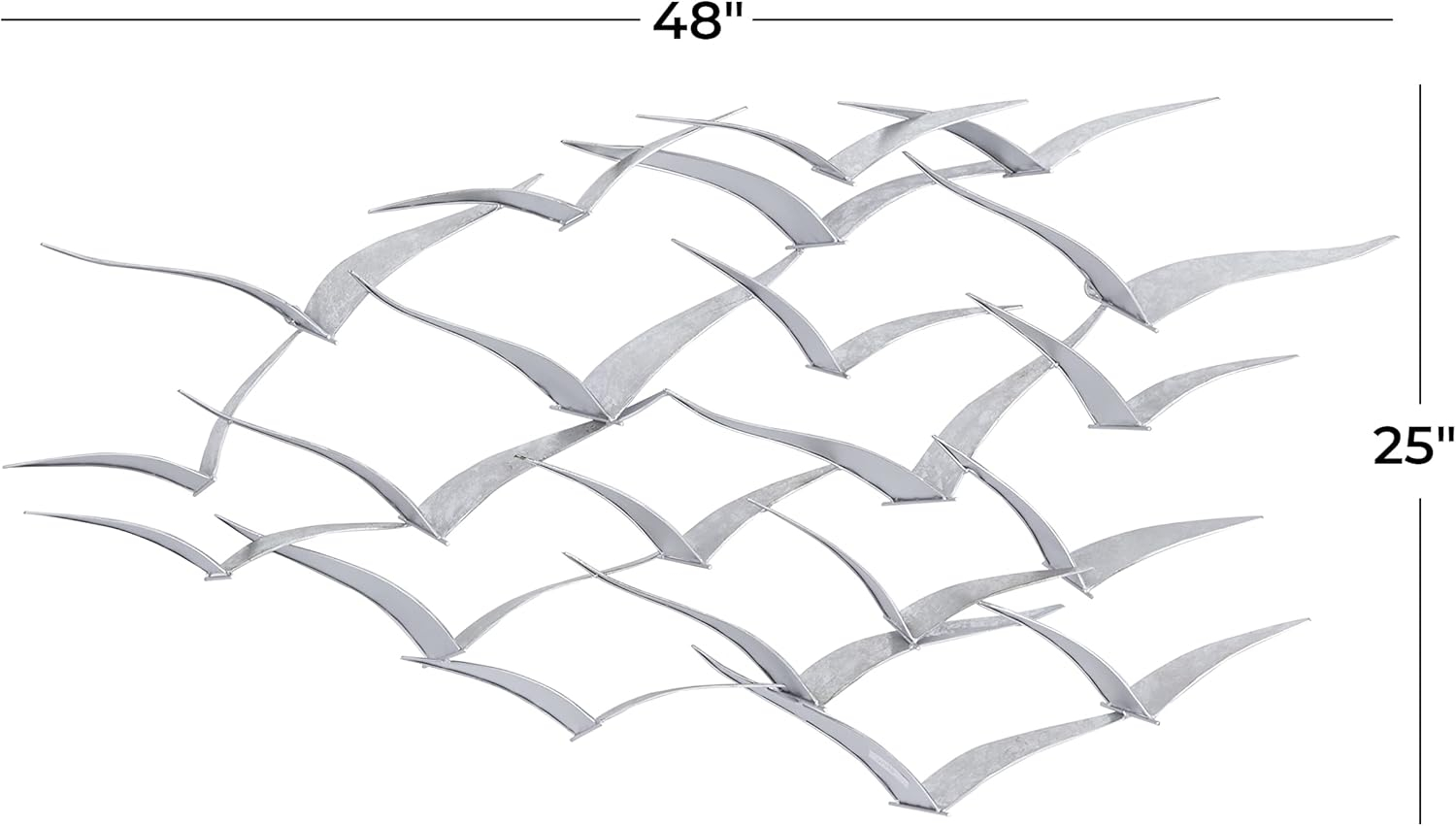 Large Silver Iron Bird Flock Wall Sculpture