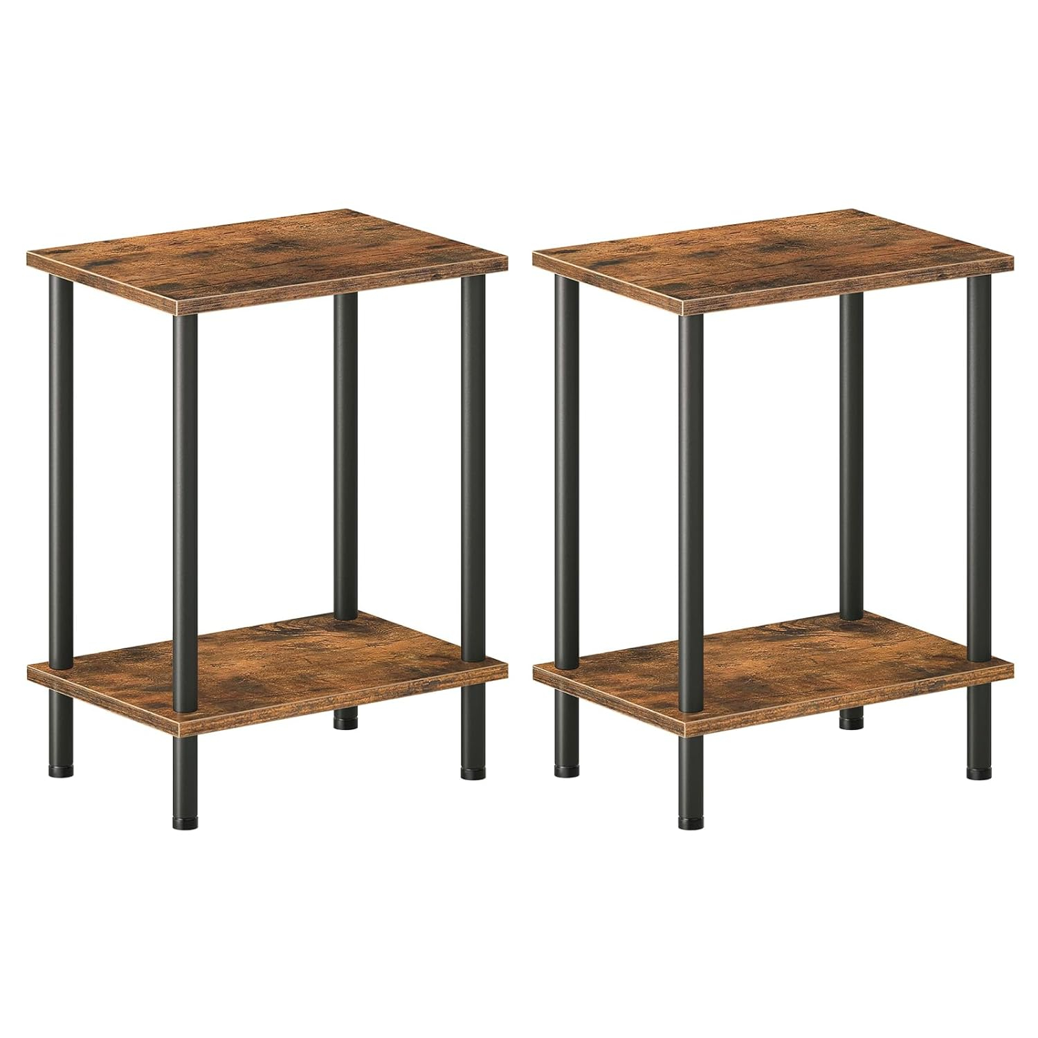 HOOBRO End Tables Set of 2, Small Side Table, Nightstand with 2-Layer Storage Shelves, Sofa Table for Small Spaces, Living Room, Bedroom, Stable Frame, Easy Assembly, Rustic Brown BF09BZP201