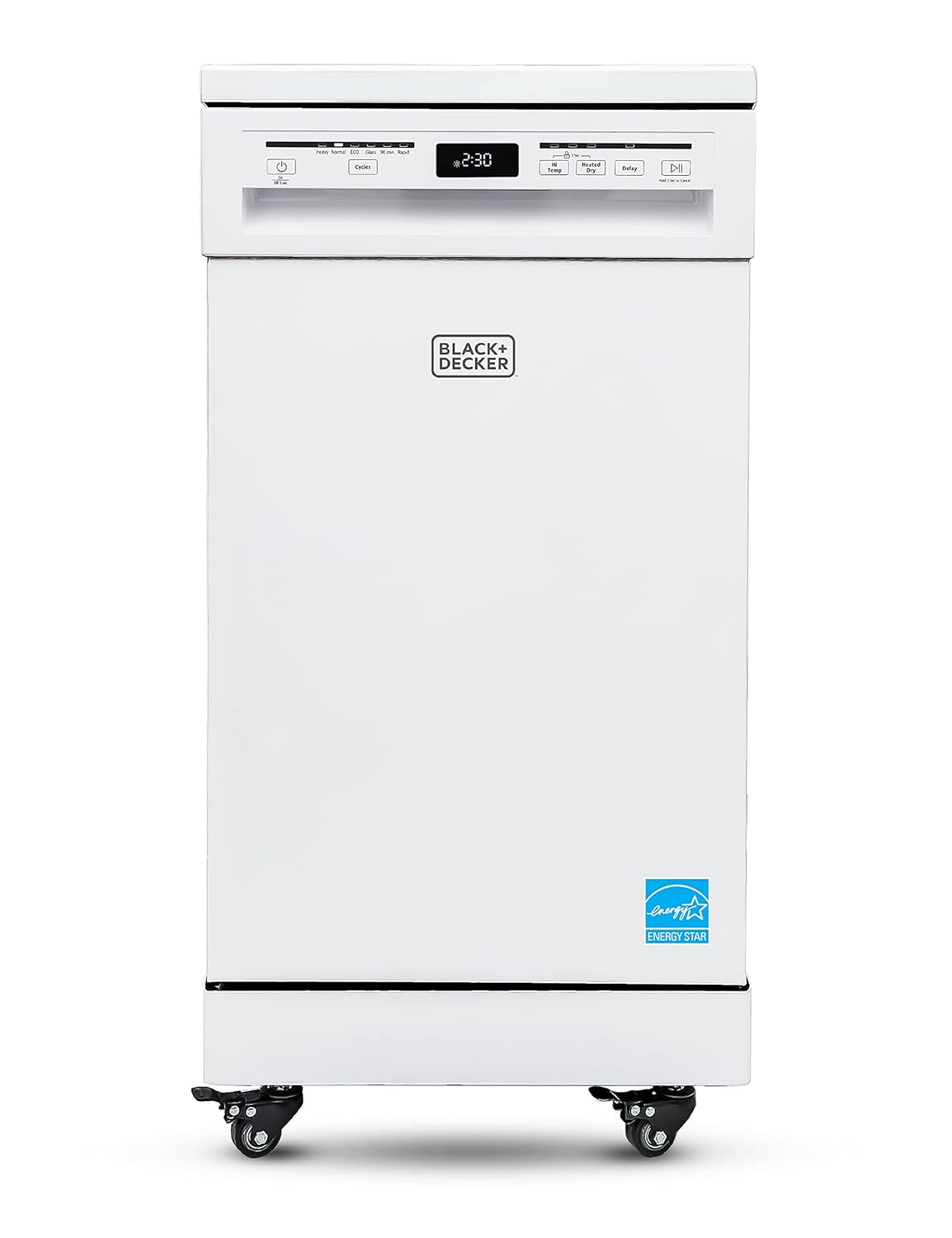 White Compact Portable Dishwasher with Stainless Steel Tub and Casters