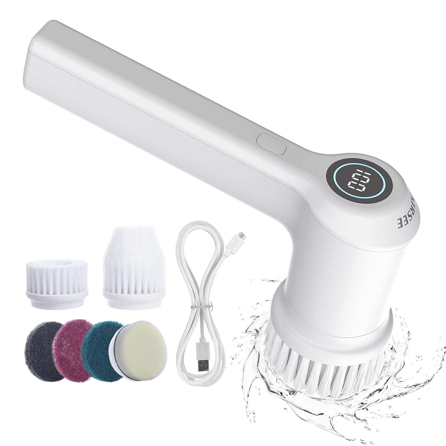 AIRSEE Cordless Electric Spin Scrubber, Handheld Power Shower Cleaner Brush, 2 speeds, 6 Replaceable Brush Heads for Cleaning Floor, Window, Bathroom, Kitchen, for Elderly & Busy Family