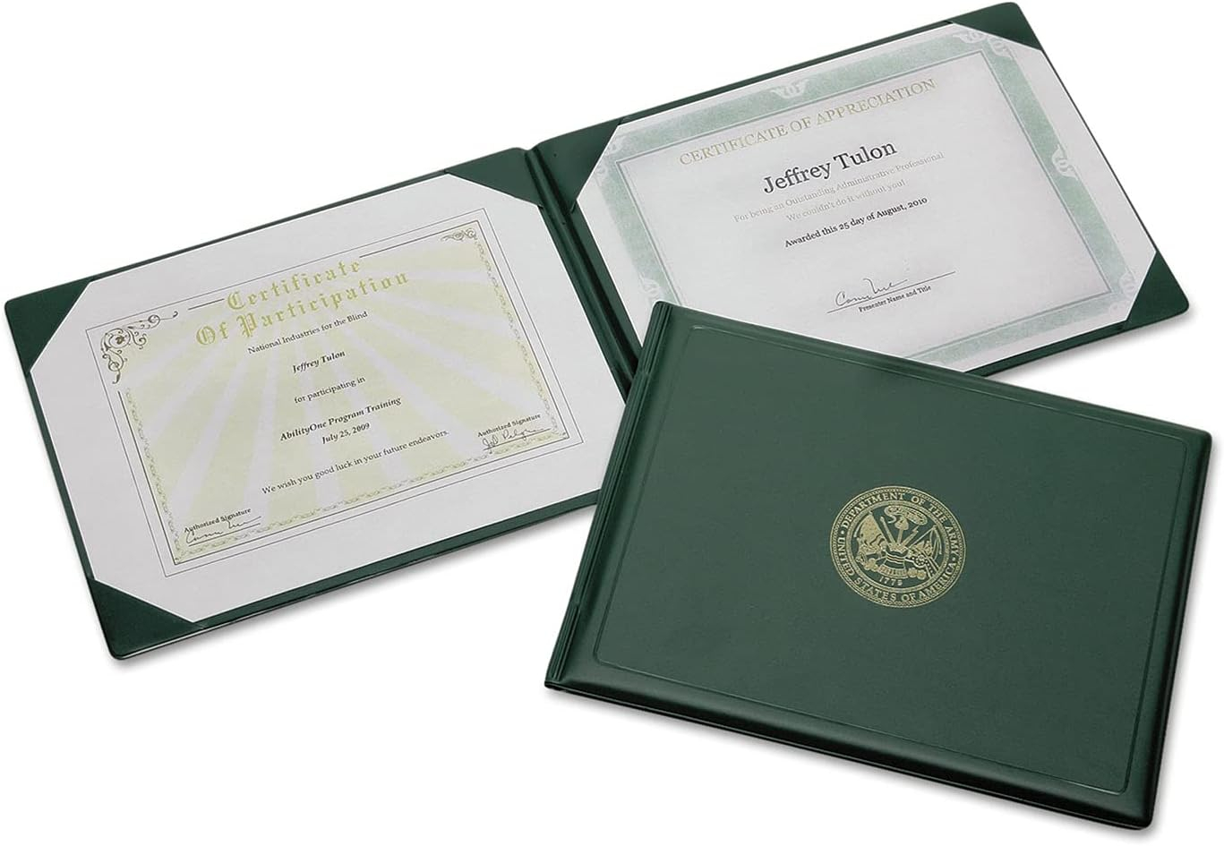 SKILCRAFT Award Certificate Binder With Gold Army Seal