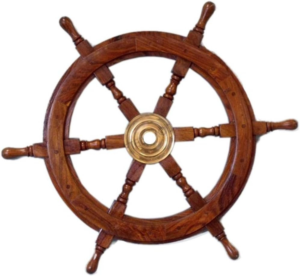 Hampton Nautical Deluxe Class Wood and Brass Decorative Ship Wheel 24" - Nautical Home Decoration Gifts