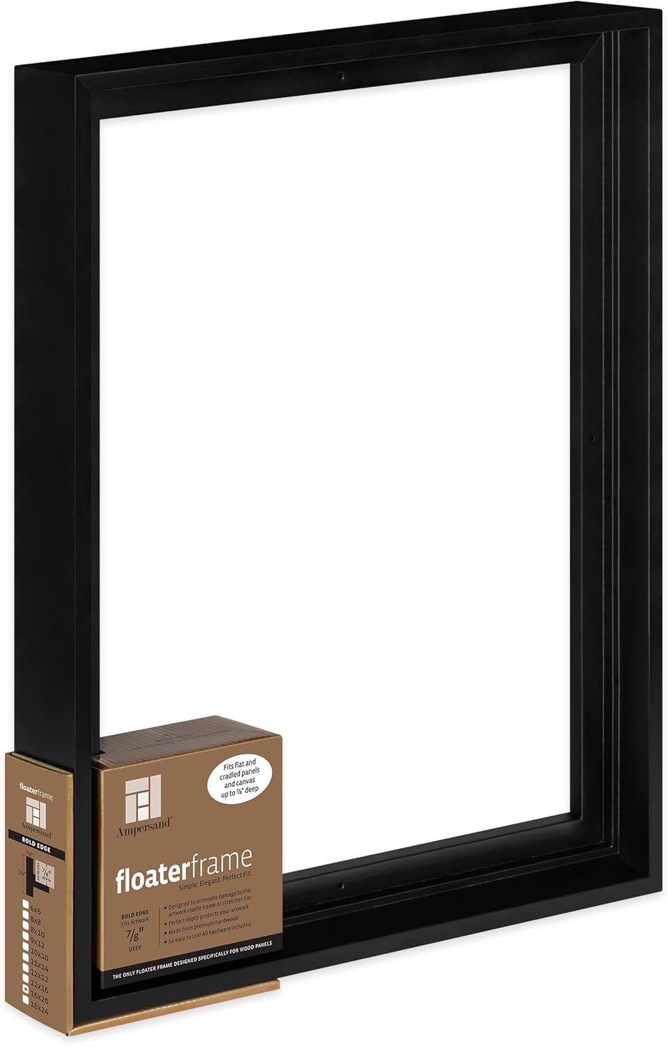 Ampersand Art Floaterframes Bold Edge (3/8" Face) 1-7/8" Frame Profile for 7/8" Deep Artwork 16" x 20" Black