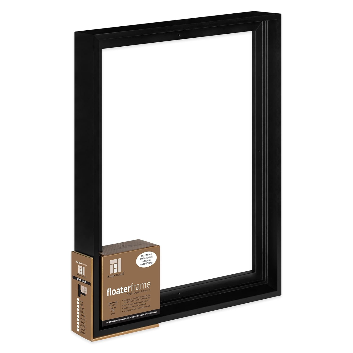 Ampersand Art Floaterframes Bold Edge (3/8" Face) 1-7/8" Frame Profile for 7/8" Deep Artwork 16" x 20" Black