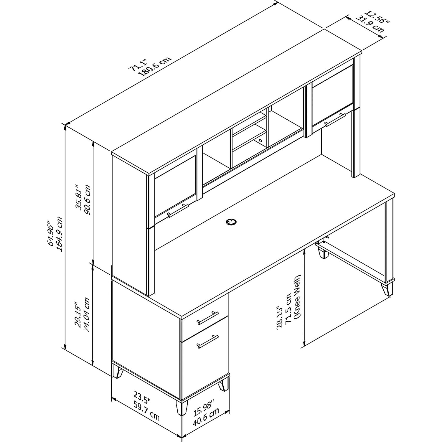 Bush Furniture Somerset 72" Desk and Hutch with Storage, Sand Oak