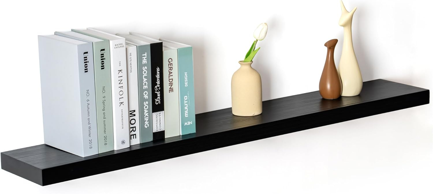 24 Inch Floating Shelves Set of 2, Rustic Solid Wood Wall Mounted Shelves for Decor & Storage, Dark Walnut Shelves for Bedroom Kitchen Living Room - Dark Walnut