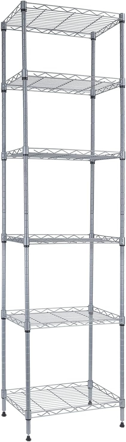 REGILLER 6 Wire Shelving Steel Storage Rack Adjustable Unit Shelves for Laundry Bathroom Kitchen Pantry Closet(Silver, 11.7" D x 16.8" W x 63" H)