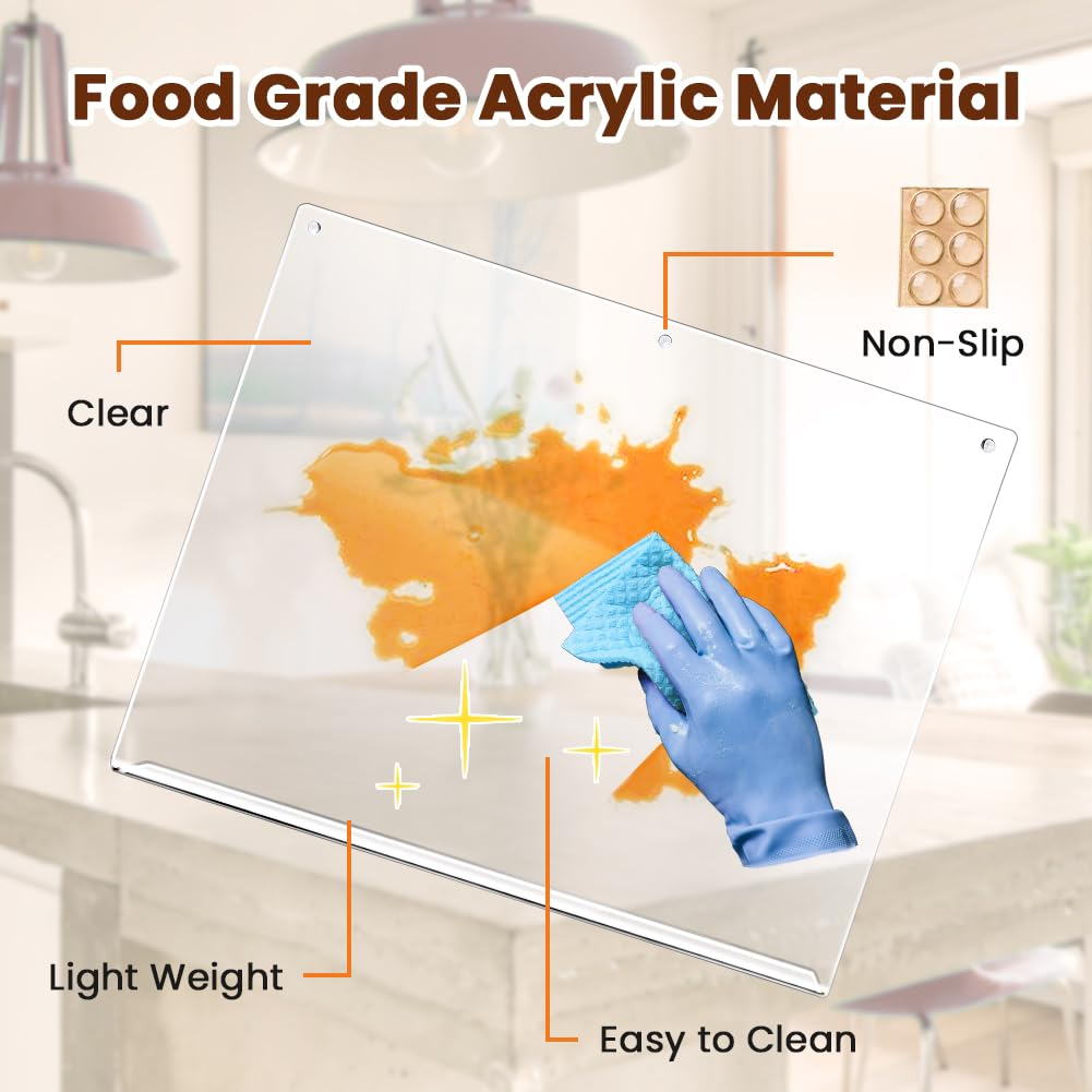 Clear Acrylic Rectangular Non-Slip Cutting Board with Counter Lip