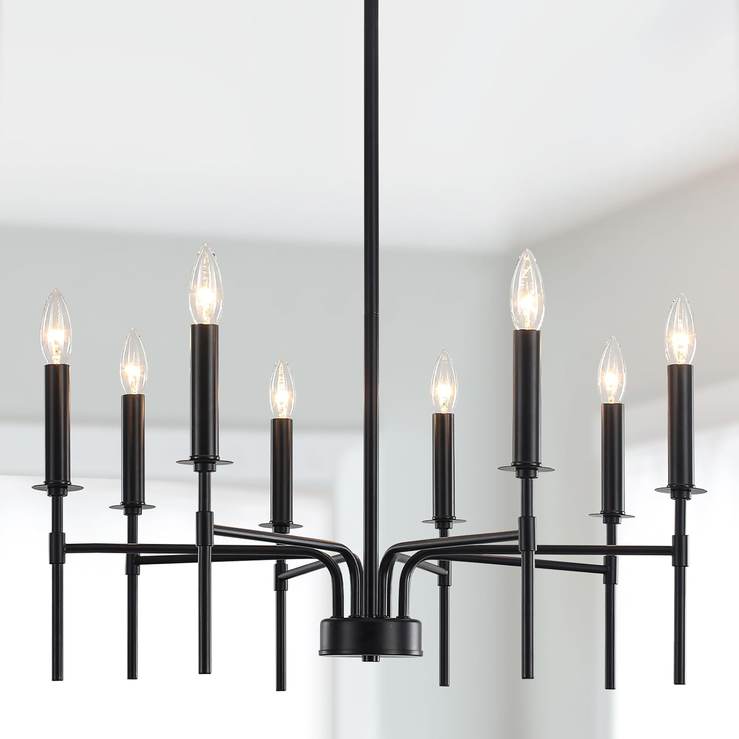 Farmhouse Black Large Chandelier Light Fixture for Dining Room,12 Light Round Matte Candle Modern Chandelier Pendant Light Fixture for Living Room Bedroom Kitchen Foyer Entryway.