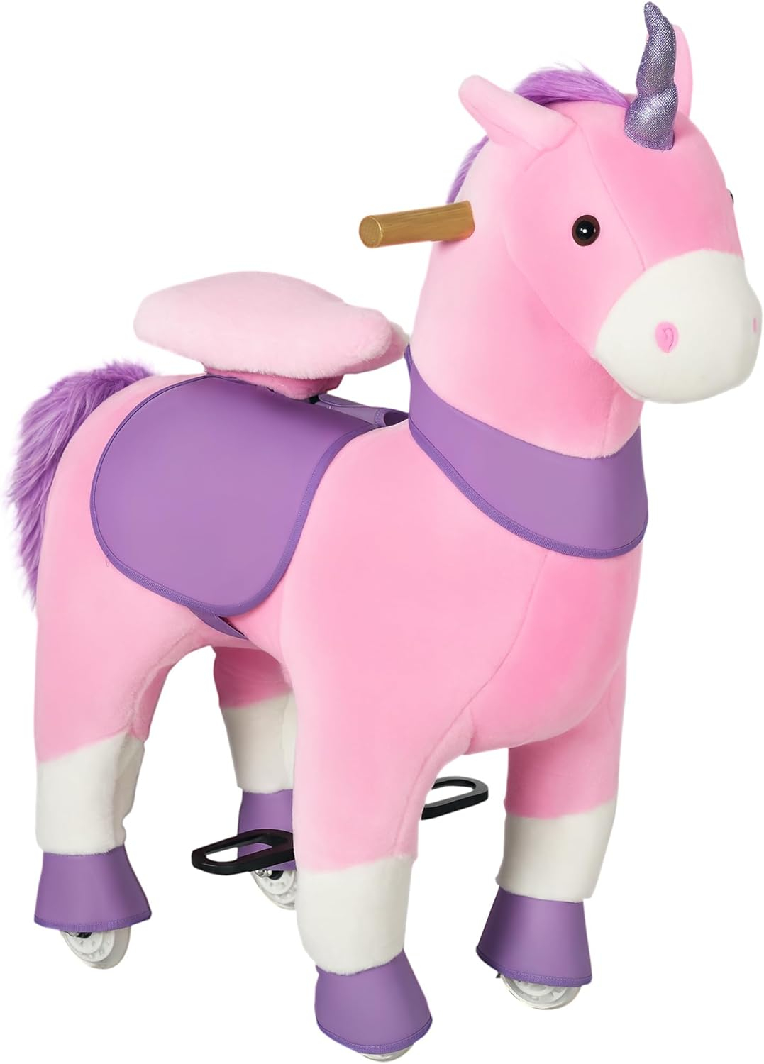 Qaba Ride On Real Walking Unicorn with Sparkly Horn, Soft Plush Ride On Rocking Horse Bearing 176lbs, Imaginative Interactive Toy for Kids, Unicorn Gifts