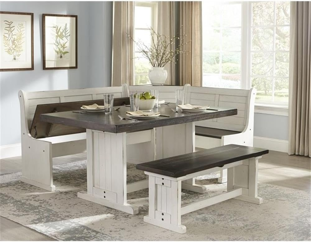Pemberly Row 4PCs Corner Dining Set/Breakfast Nook in Brown with Storage Space