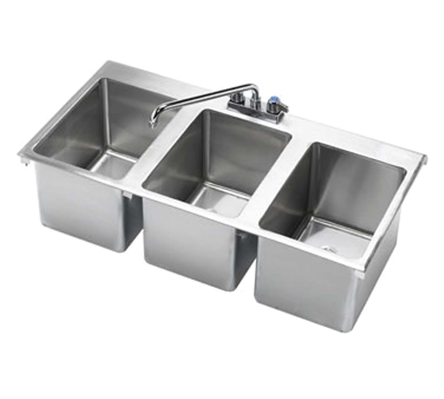 Krowne HS-3819 Heavy-Duty Triple Compartment Drop-in Hand Sink with Center Deck-Mount Gooseneck Swing Spout Faucet for Commercial Restaurant Kitchen | 36"W x 18"D x 10"H Overall, Stainless Steel, NSF
