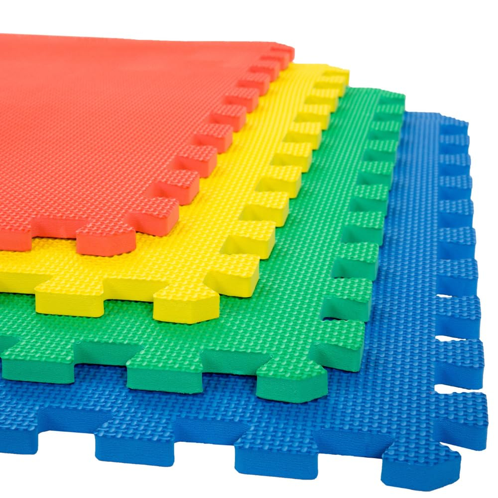 EVA Foam Mat Tiles 12-Pack - 48 SQ FT Interlocking Padding for Playroom or Gym Flooring - Workout Mat or Baby Playmat by Stalwart (Multicolor)