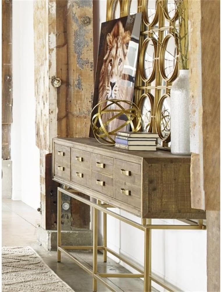 Aristocrat 71'' Brown and Gold Round Console Table with Storage