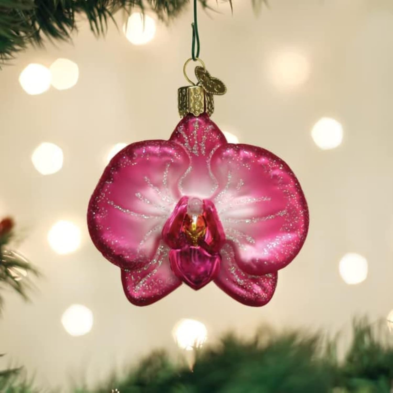 Old World Christmas Glass Blown Christmas Ornament, Orchid (With OWC Gift Box)