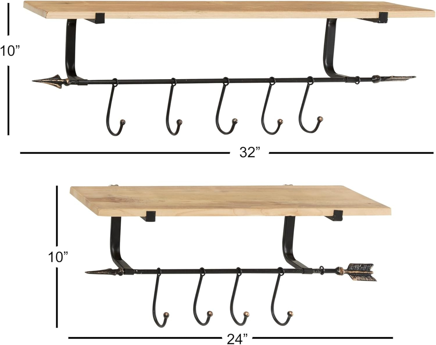 DecMode 24",19",14"L Metal Industrial Wall Shelf, Black, 3 - Pieces