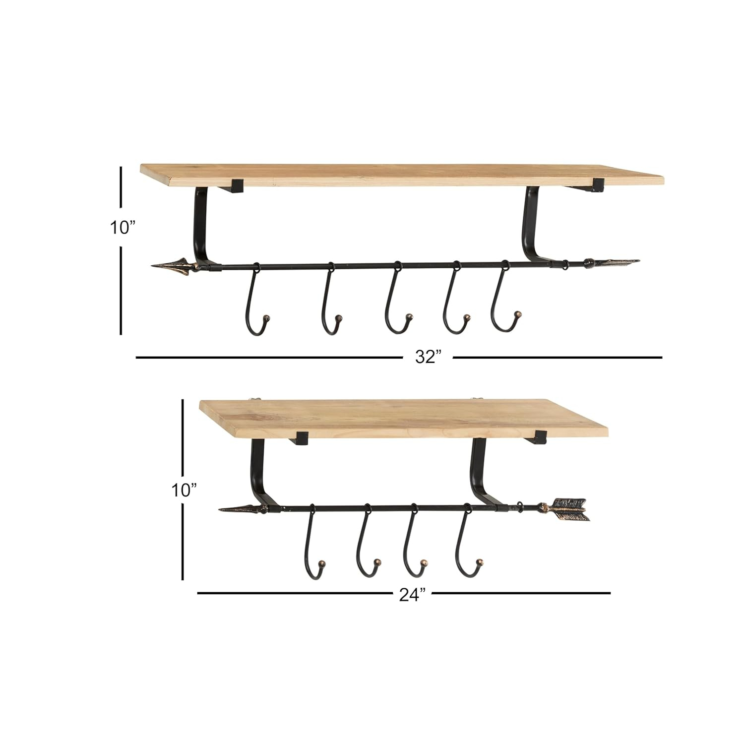 DecMode 24",19",14"L Metal Industrial Wall Shelf, Black, 3 - Pieces
