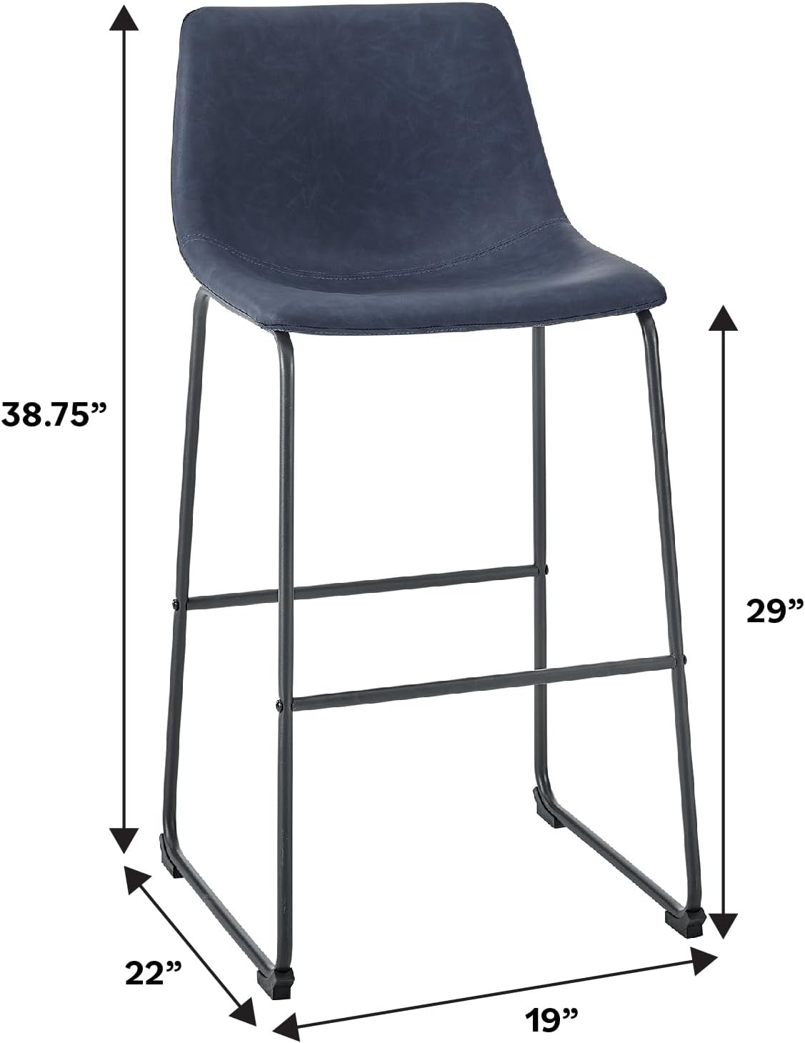 Walker Edison Douglas Urban Industrial Faux Leather Armless Bar Chairs, Set of 2, Navy Blue