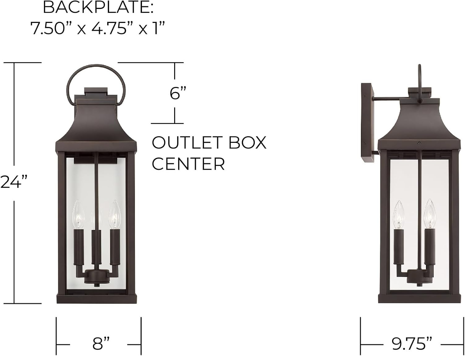 Outdoor Wall Lantern In Traditional Style-24 Inches Tall And 8 Inches Wide-Oiled Bronze Finish-Incandescent Lamping Type Capital Lighting 946431Oz