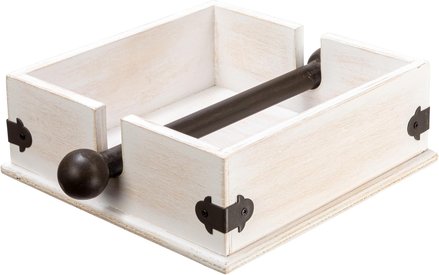 Creative Co-Op Farmhouse Square Wood and Metal Napkin Holder, Whitewashed Finish