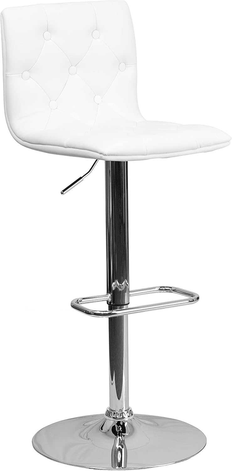 Flash Furniture Sammie Contemporary Button Tufted White Vinyl Adjustable Height Barstool with Chrome Base