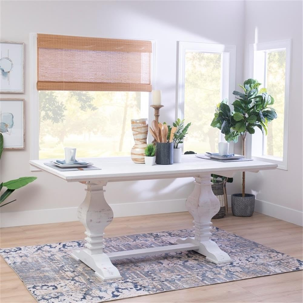 Linon Larson Pine Wood Dining Table in Distressed White