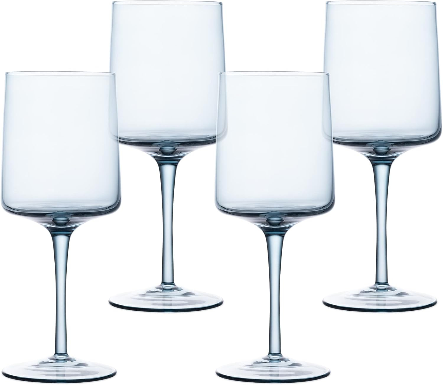 Navaris Blue Square Wine Glasses (Set of 4) - Colored Wine Glasses with Stems - Colored Glassware with Stem for Serving Wine, Cocktails, Beer, Dessert