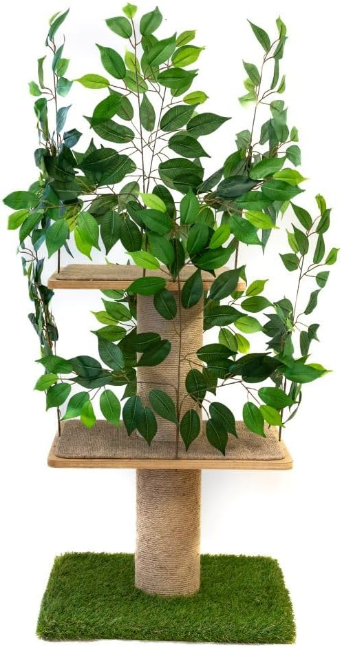 4ft Minimal Cat Scratching Tree with Leaves - Indoor Cat Tower, Tree House for Kittens