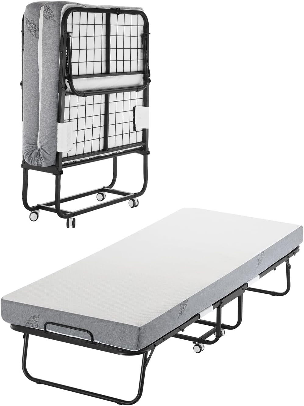 VEVOR Rollaway Bed, 31 in x 75 in Folding Bed with 5 in Mattress, Twin Size Foldable Bed with Sturdy Metal Frame & Memory Foam Mattress, Portable Twin Roll Away Bed with Mattress, for Adults, Guest