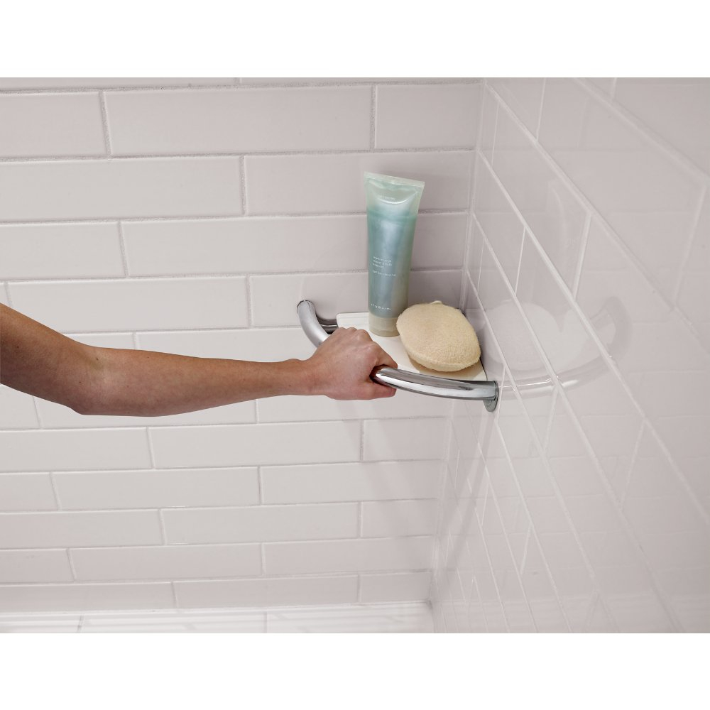 Delta 8-1/2 in. L Polished Chrome Stainless Steel Corner Shelf with Assist Bar