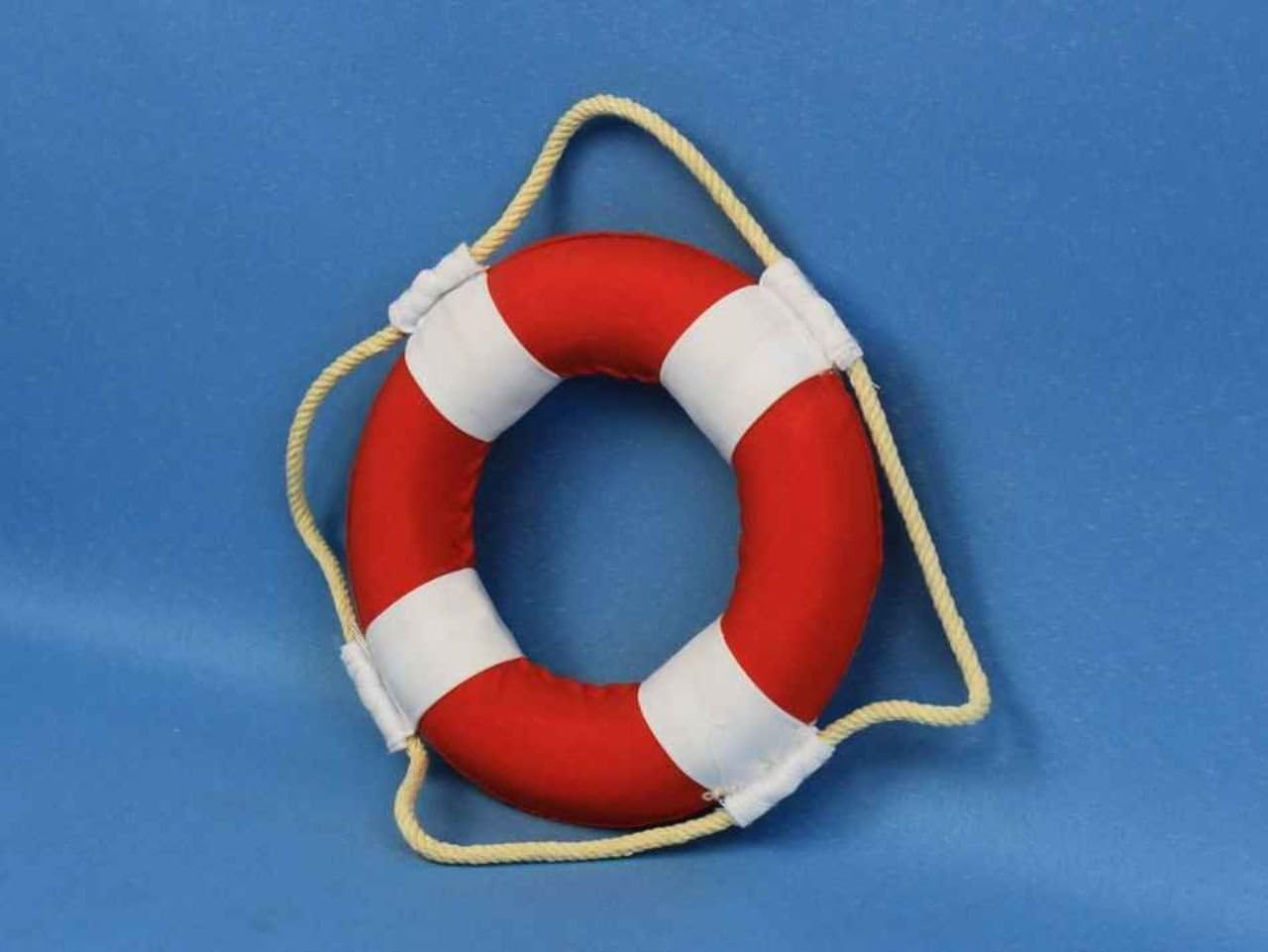 Handcrafted Decor  Vibrant Red Decorative Lifering with White Bands - 6 in.