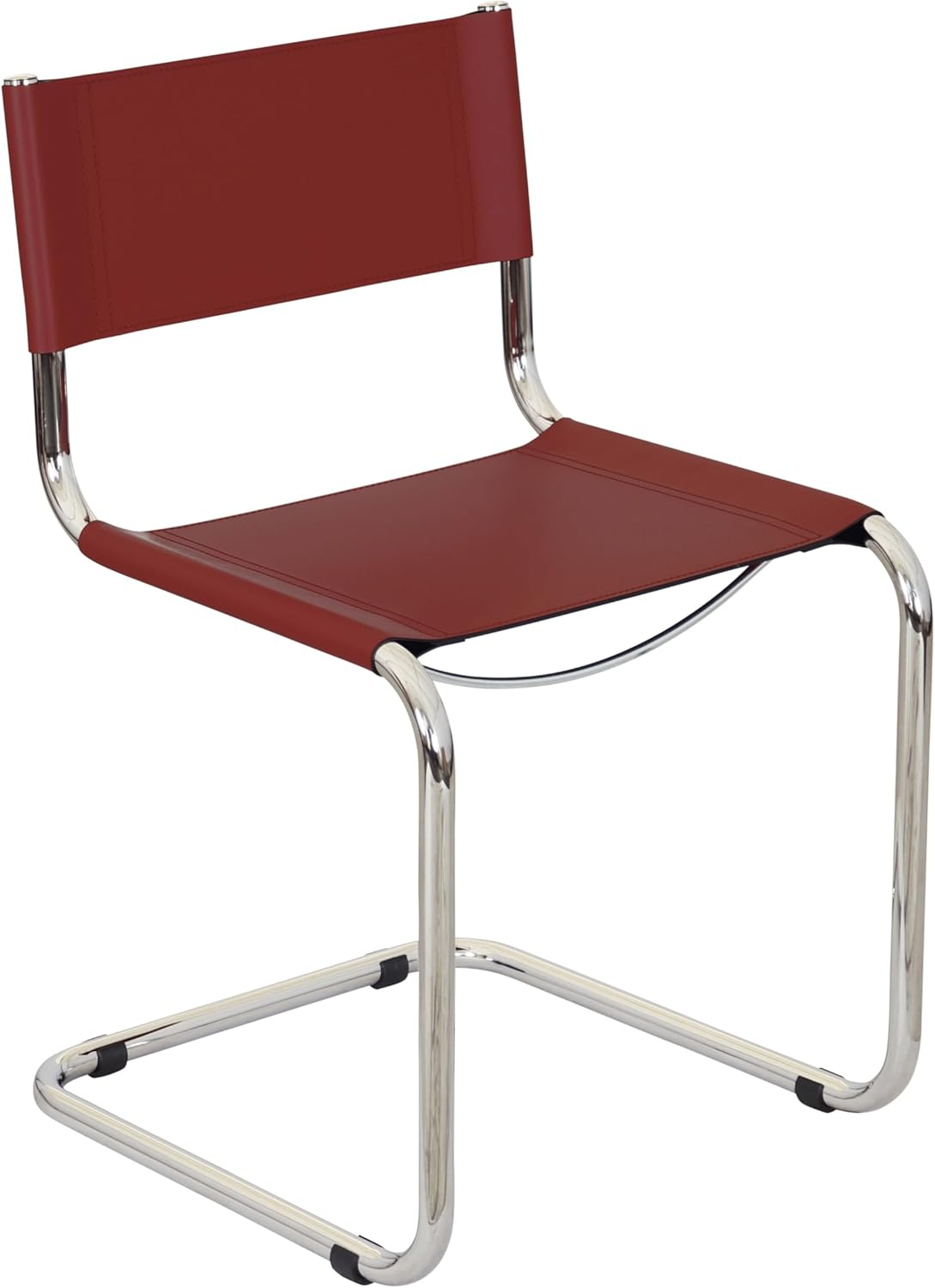 Breuer Chair Company Mart Stam Cantilever Side Chair w/ Chrome Steel Frame & Dark Red Bonded Leather by Furnish Theory