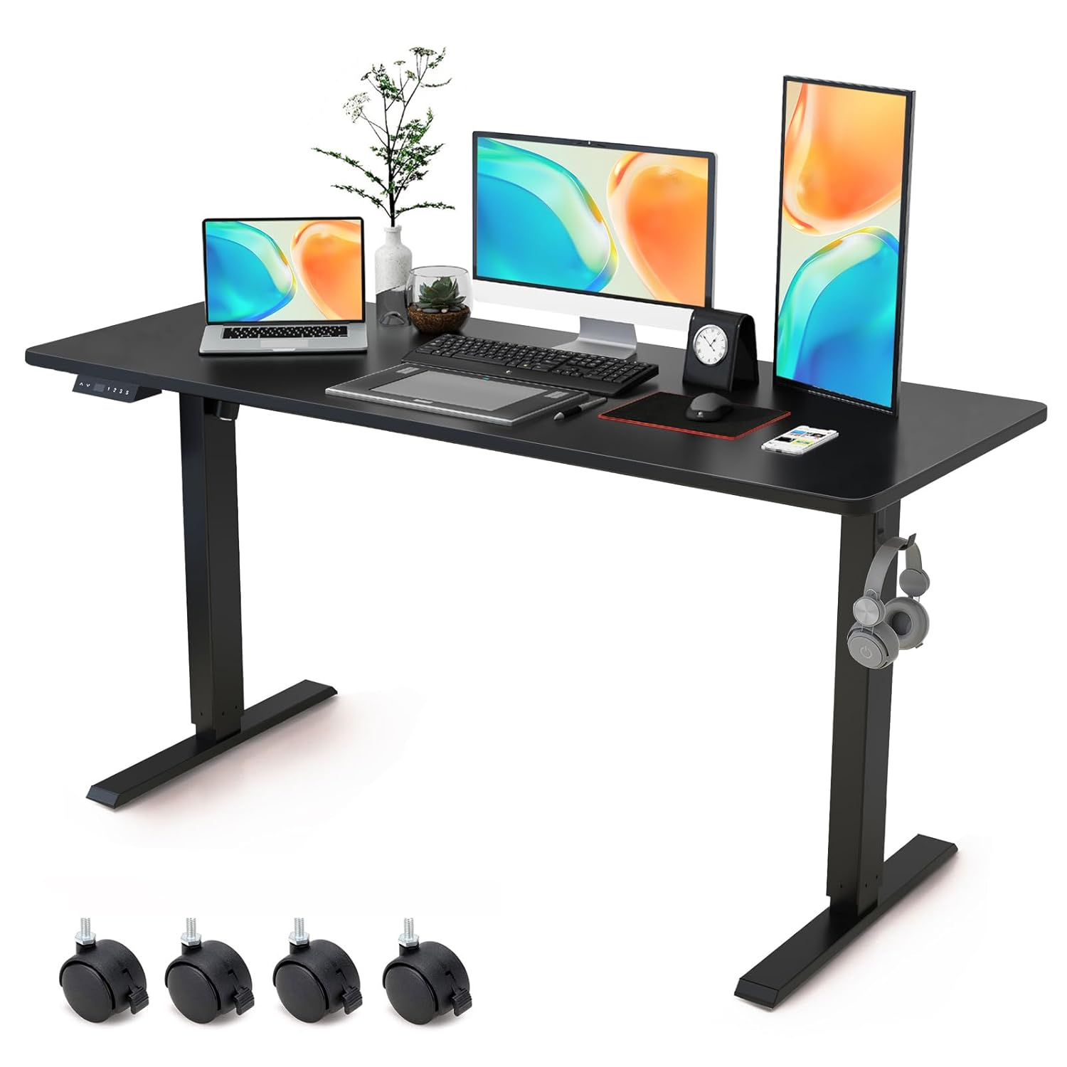 ErGear Whole Piece Standing Desk, 40x24 inch Adjustable Stand Up Desk with Cable Management Tray, Electric Computer Workstation for Home Office, White, EGESD63W